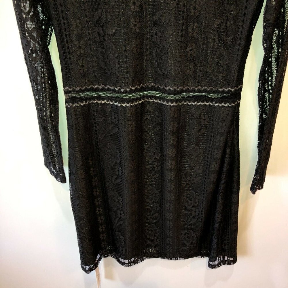 New Aphratti Womens Medium Black Floral Lace Long Sleeve V Neck A-Line Dress M - Picture 5 of 10